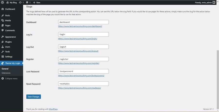 Screenshot of Theme My Login Slug Links