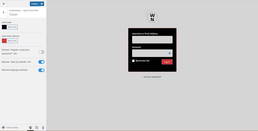 Screenshot of Ultimate Dashboard Footer Settings