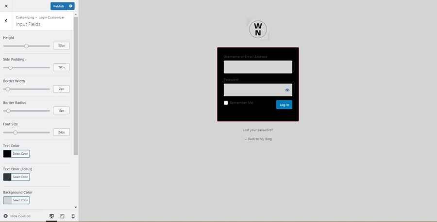 Screenshot of Ultimate Dashboard Input Field Settings