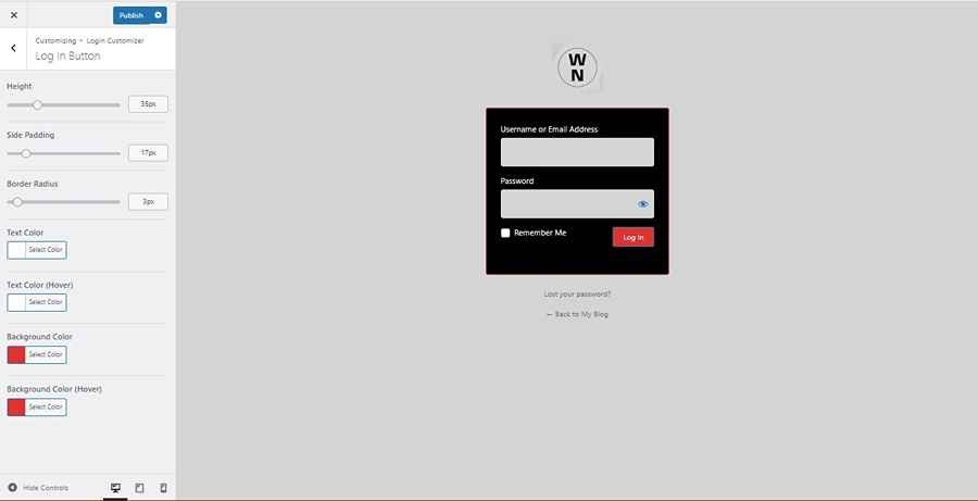 Screenshot of Ultimate Dashboard Login Button Settings